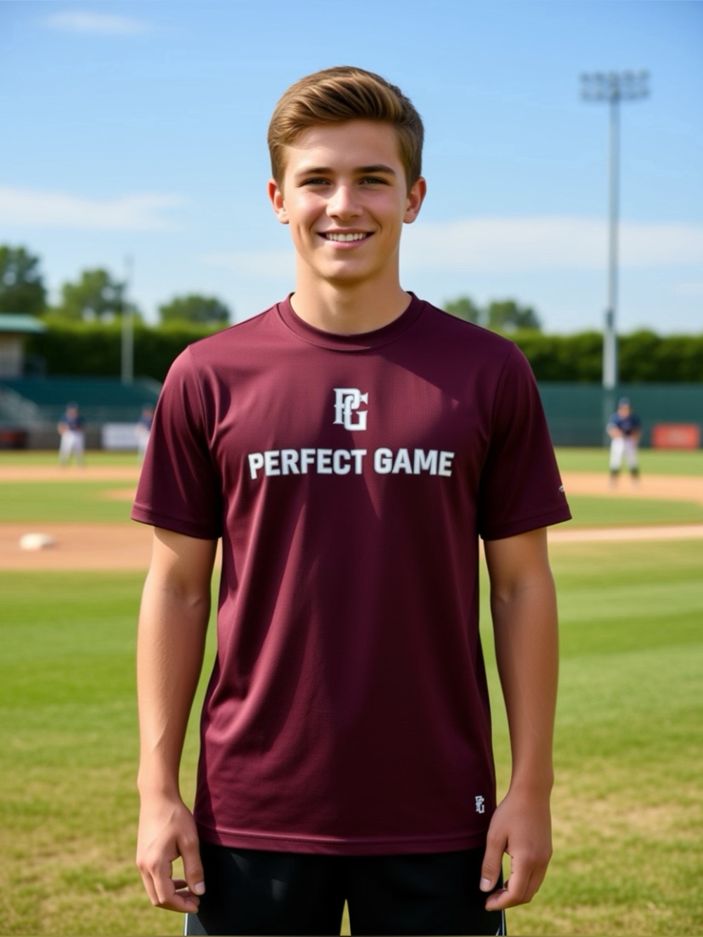 Perfect Game Boys Short Sleeve Performance Tee Maroon Burgundy Black dri fit XL